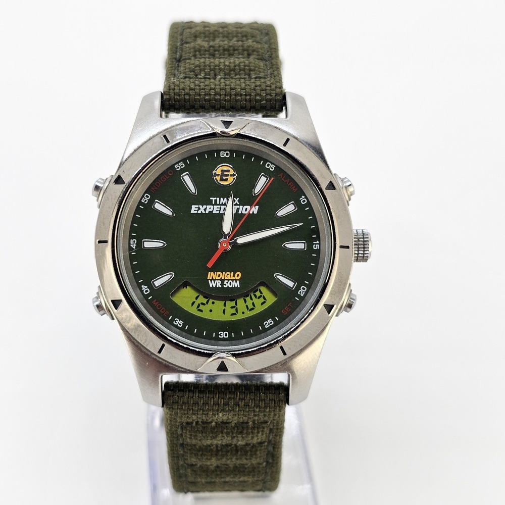 Timex Expedition Analog Digital Men Watch 38MM Green Dial Bands New Battery READ